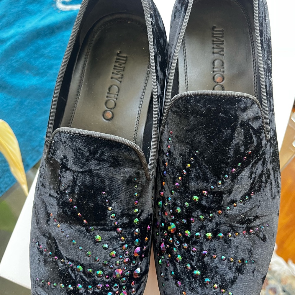 Jimmy choo Men's Black Velvet Loafers with Rhinestone Detailing - Picture 2 of 5